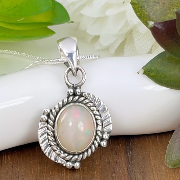 Ethiopian Opal Gemstone Pendant Solid Sterling Silver 925 Boho Southwest New - Picture 4 of 10